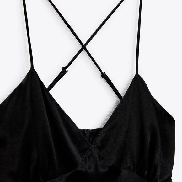 ZARA  Black Fringed Slip Dress New - Picture 7 of 7